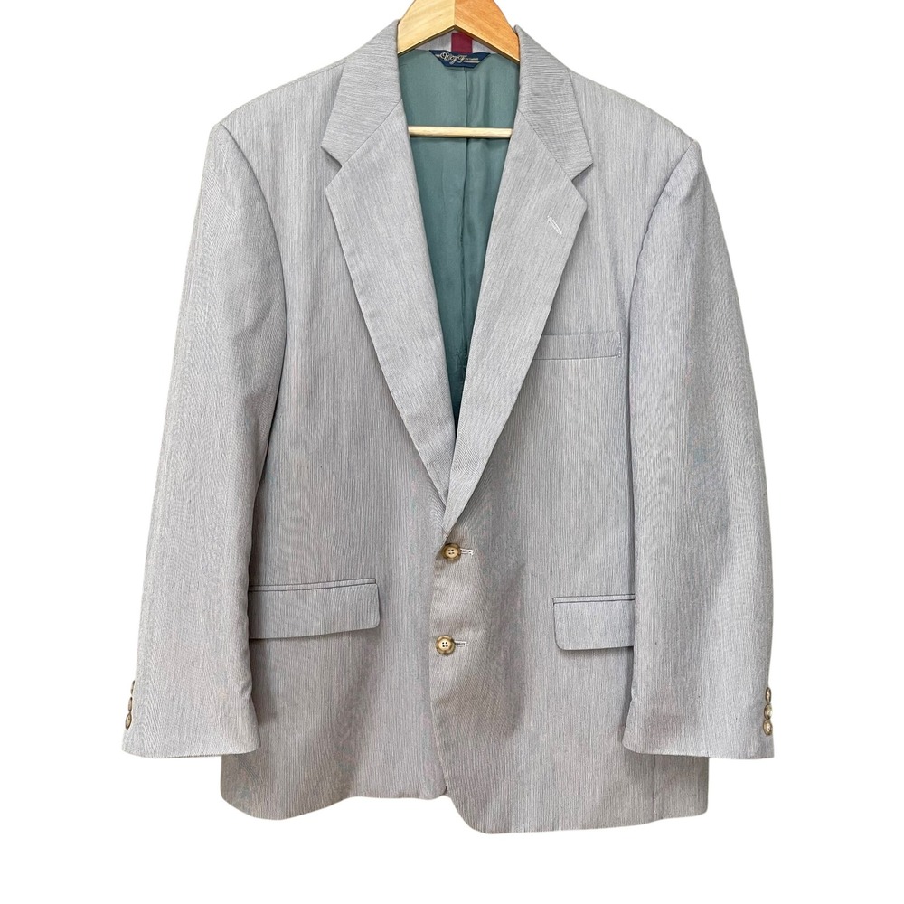 Vintage Blazer Blue White Pinstripes‎ Men Size 46 Reg Retro Notched Lapel Lined